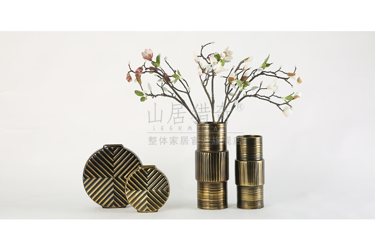 American neo - classical straight green ceramic vases, Chinese style living room table decoration flower arranging flowers, gold ring bottle