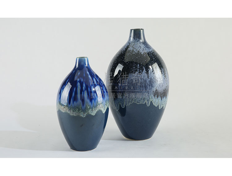 Variable blue porcelain vase furnishing articles creative fashion living room table dry flower, flower implement small expressions using round bottle arranging flowers