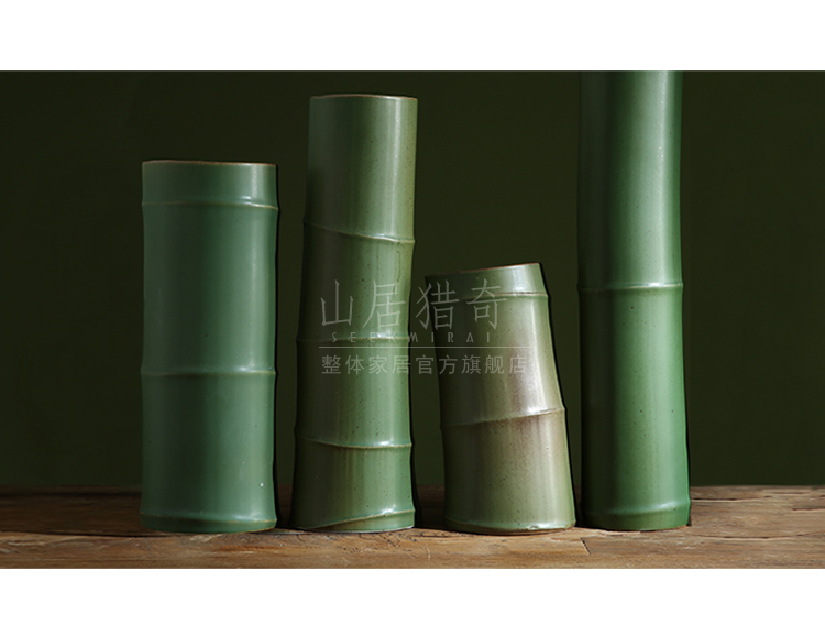 Green ceramic imitation bamboo vase Chinese example room household soft assembly act the role of creative flower arranging bamboo flowers