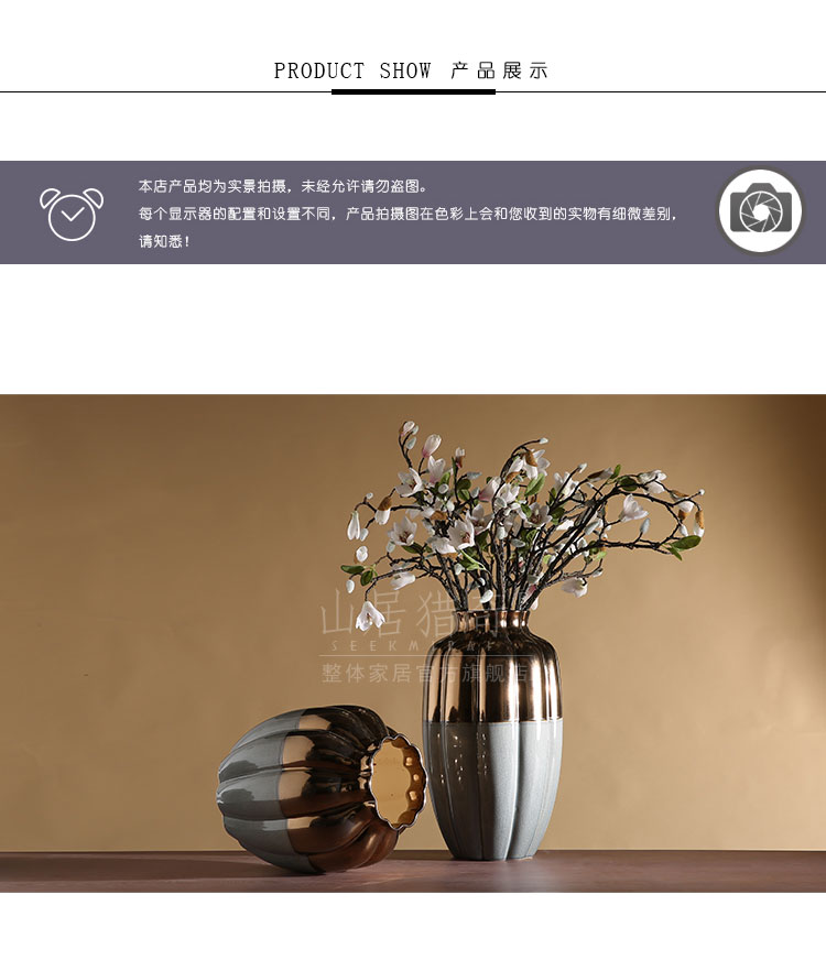 Large ceramic vase furnishing articles household act the role ofing is tasted modern Chinese flower arranging flowers sitting room pumpkin stripe pottery vase
