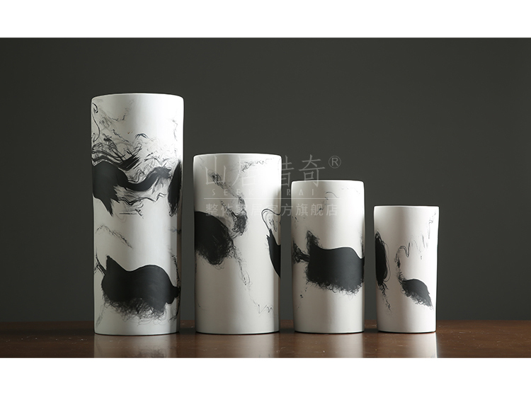 Nordic new Chinese ink painting, ceramic vase straight sitting room dry flower flower arranging flower implement furnishing articles home soft decoration