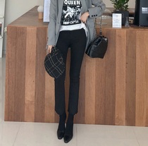2021 autumn Korean version of Black small straight jeans women ankle-length pants high waist elastic thin eight points slim