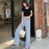 Summer Thin 2020 mới quần jean tầng cao eo của phụ nữ thẳng loose-fitting mở chân quần triều 