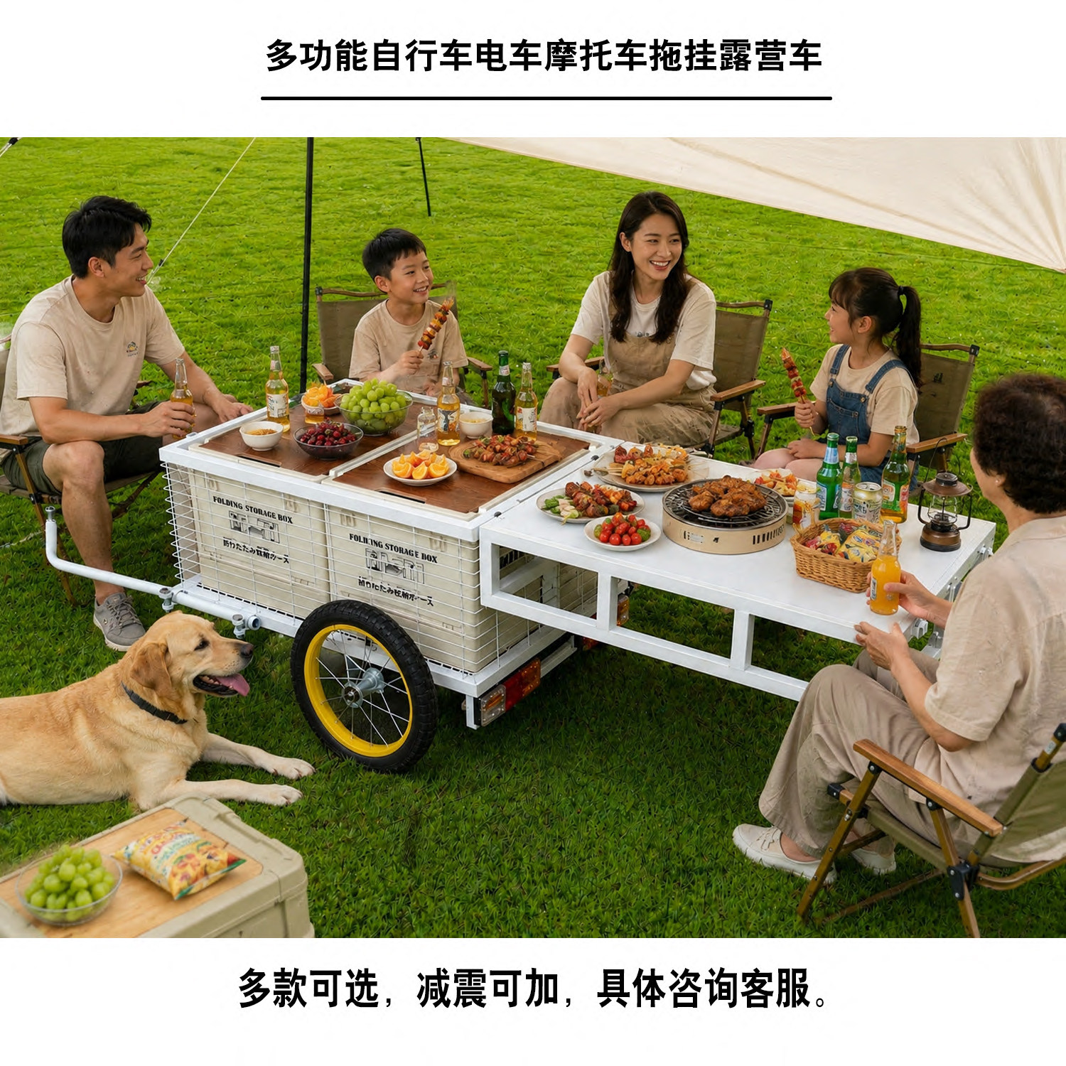 電気自動車、自転車、オートバイ、トレーラー、キャンプ用品、ペット輸送用品、貨物輸送用品、側面取り付け式トロリー、後部取り付け式トレーラー