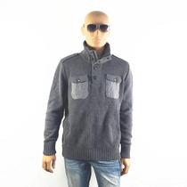 Mens half-placket thick needle sweater