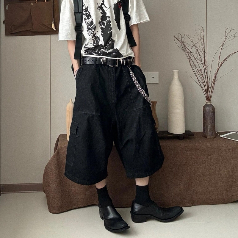 American High Street Retro Loose Straight-Leg Cropped Pants for Men, Casual Wide-Leg Workwear Jeans, Washed and Distressed, Trendy Flared Style American High Street Retro Loose Straight-Leg Cropped Pants for Men, Casual Wide-Leg Workwear Jeans, Washed and Distressed, Trendy Flared Style