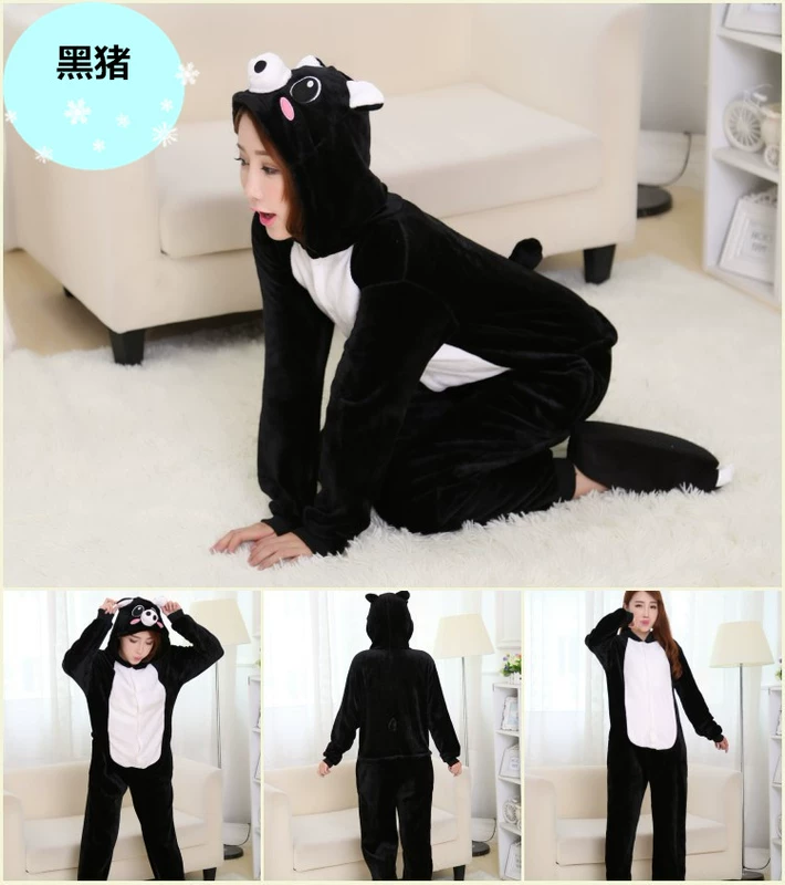 Phim hoạt hình động vật đồ ngủ một mảnh dành cho người lớn mùa đông flannel gấu trúc nam và nữ dịch vụ nhà tình nhân ăn mặc jumpsuit nhà vệ sinh đồ bộ mùa hè cho nam nữ