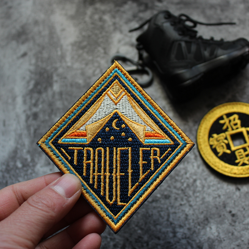 Outlet Quality Traveler Traveler Rhombus Full Embroidered Badge Magic Stick With Solid Embroidery Breaking Hole Patch