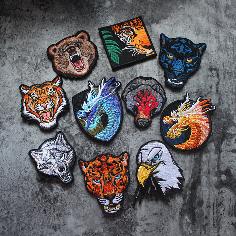 Wolf embroidery Velcro Tactical Pack Sticker Tiger Personality Armband Animal Shark DIY Sewing Patch Sticker Bear Morale Badge