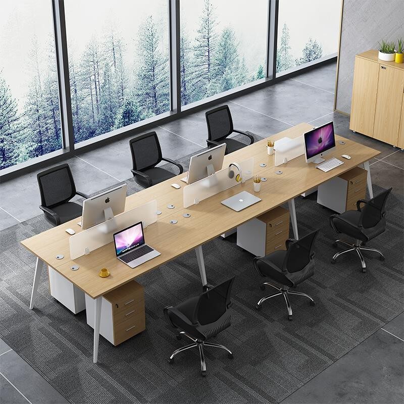 Staff table desk chair combination minimalist modern desk 4 people with 6-place screen station partition computer desk