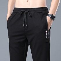 Spring and summer thin mens pants knitted trousers mens sports and leisure trousers drawstring loose waist summer mens clothing