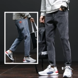 Демисезонные штаны, мужские черные джинсы, универсальные повседневные брюки, свободный прямой крой, увеличенная толщина