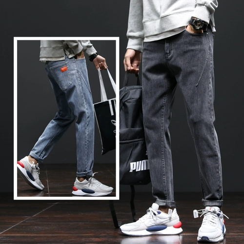 Демисезонные штаны, мужские черные джинсы, универсальные повседневные брюки, свободный прямой крой, увеличенная толщина