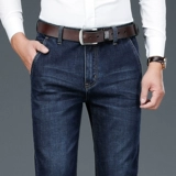 Осенние штаны, мужские элитные демисезонные джинсы для отдыха, свободный прямой крой