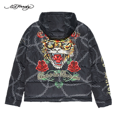 Пуховик мужской ed hardy 2020冬季新品男士时尚帅气虎头印花连帽羽绒服