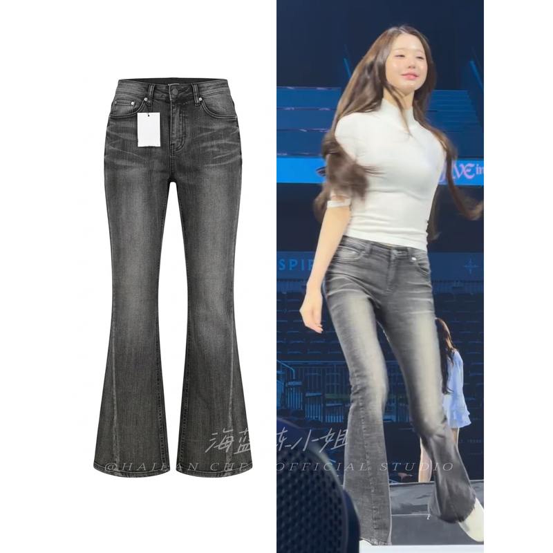 Jeans of the Same Style as Zhang Yuanying, Yoo Ji-Min~Fang Zhi-Moon~Synerjyn Low-Waist Slim-Fit Black Flared Pants Jeans of the Same Style as Zhang Yuanying, Yoo Ji-Min~Fang Zhi-Moon~Synerjyn Low-Waist Slim-Fit Black Flared Pants