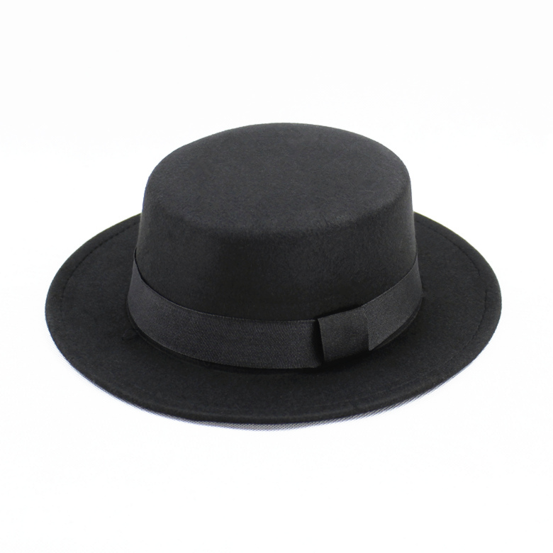 Autumn and Winter Korean Style Top Hat British Style Black Flat Top Hat Gd Gentleman Jazz Hat Wide Flat Brim Woolen Hat for Men and Women Autumn and Winter Korean Style Top Hat British Style Black Flat Top Hat Gd Gentleman Jazz Hat Wide Flat Brim Woolen Hat for Men and Women