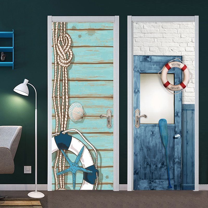 Mediterranean Creative Bag Door Sticker Wooden Door Renovated Self-Glued DECORATIVE WATERPROOF DOOR STICKER PAINTING RENTAL ROOM DOOR RENOVATION
