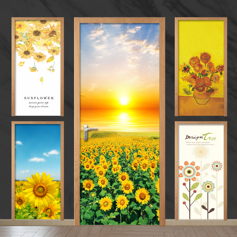 Shake Soundnet Red Sunflowers Sunflower Door Stickers Whole self-adhesive rental house door revamp Decorative Waterproof Cling Film