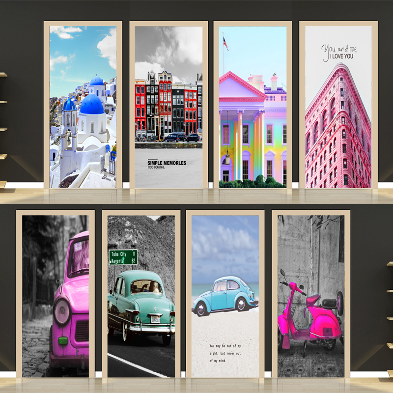 Personality creative Nordic retro nostalgic door stickers wooden door refurbishment self-adhesive whole door stickers decorative waterproof membrane