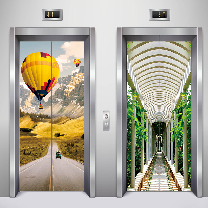 Modern minimalist street view road landscape elevator decoration stickers whole self-adhesive waterproof hotel shopping mall elevator stickers