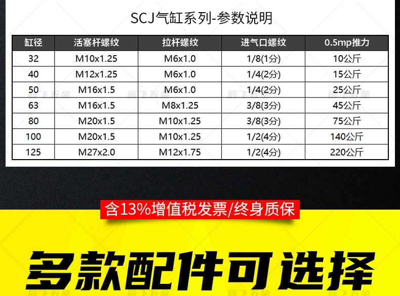 Hành trình khí nén có thể điều chỉnh lực đẩy lớn xi lanh nhỏ SCJ32/40/50/63/100/125-25*75*150-S xy lanh trượt khí nén xilanh airtac