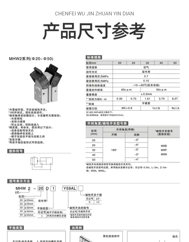 Xi lanh ngón tay bánh răng 180 độ MHW2-20D/25D/32D/40D/50D D1 đóng mở bằng khí nén vuốt không khí giá xi lanh khí nén xylanh mal32x125