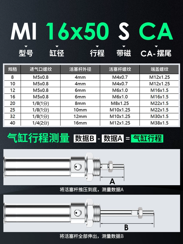 xy lanh khí nén 1 chiều Xi lanh khí nén nhỏ bằng thép không gỉ C85/MI10/12/16/20/25/32/40-50/75/100CA xylanh khí nén xi lanh khí nén xoay