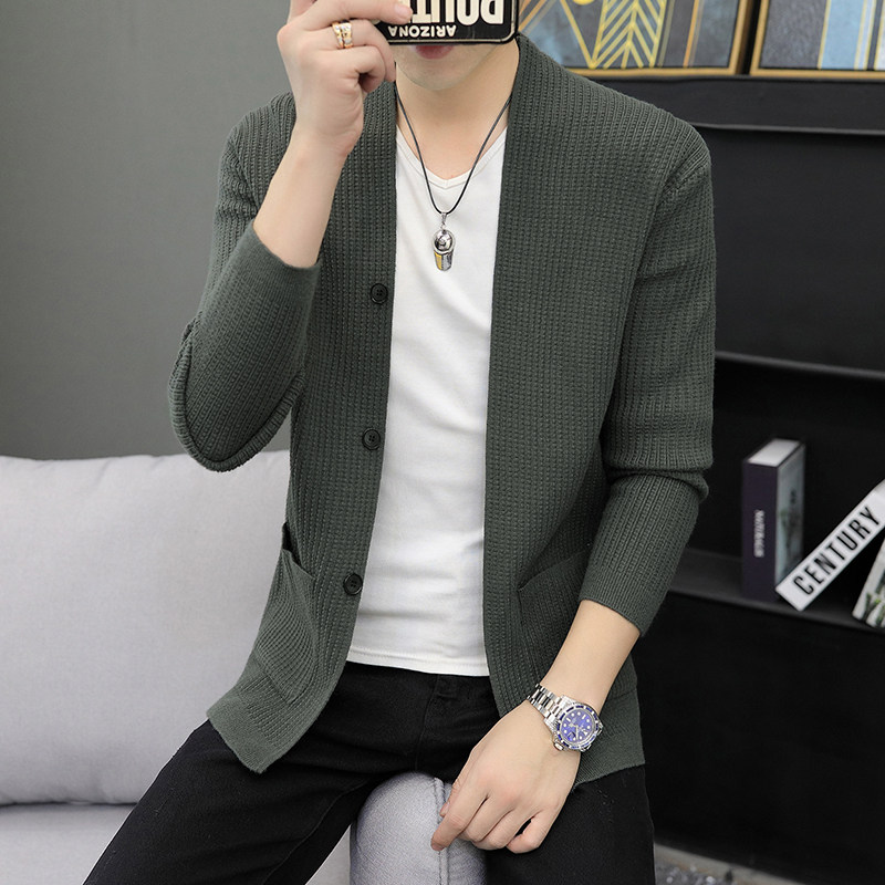 Young men's sweater cardigan coat spring and autumn thin sweater Korean slim trend men's coat