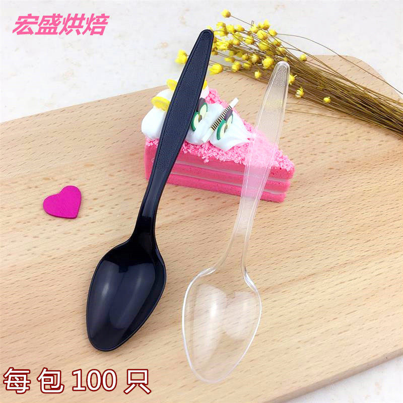 Disposable black spoon dessert spoon soup spoon plastic spoon ice cream spoon rice spoon 100