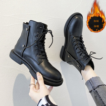 Martin boots female 2021 autumn and winter New short tube Black single boots English wind Joker plus velvet cotton boots two cotton shoes short boots