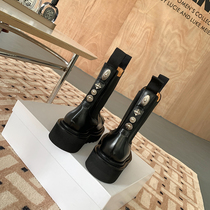 Small crowdsourced muffin bottoms Chelsea boots women Winter new dermis Smoke Smoke boots Heightening Short Boots Slim Martin boots