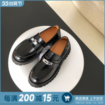 Abaos family Kyle buckle heightening Inron leather shoes womens spring new round head thick bottom one foot pedal genuine leather Lefu shoes