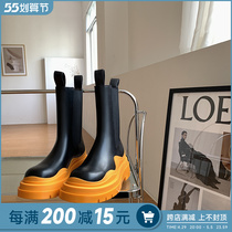 Abao Home 2022 New Orange Bottom JW BV sleeves Chelsea boots Bull Leather Round Head Temperament Short Boots