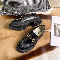 Atreasure House Horse Title Buckle Thick Bottom Small Bee Lefu Shoes Woman New Genuine Leather Gain a foot pedal 100 Lap Little Leather Shoes