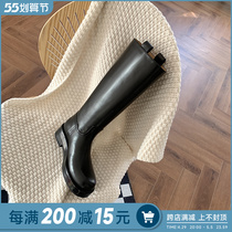 Atreasure House Round Head High Cylinder Rider Boots Woman Winter New Head Layer Bull Leather Long Cylinder Boots Flat Bottom Good Wearing Sleeves Long Boots