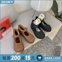 mona Tongan Academy wind lamb fur integrated snow boots female new gush genuine leather head shoes Mary treasures single shoes