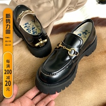  Little bee horse collar buckle thick-soled one-foot pedal loafers womens 2021 new spring leather increased British style small leather shoes