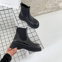 Atreasure Home College Winners Cakes Thick Bottoms Chelsea Boots Women Winter New Genuine Leather Short Boots Heightening Martin boots