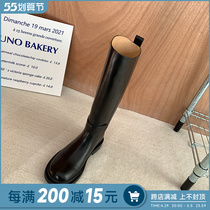 ABaojia small crowd 100 lap up slim but knee rider boots womans new long boot flat bottom black cow leather high cylinder boot