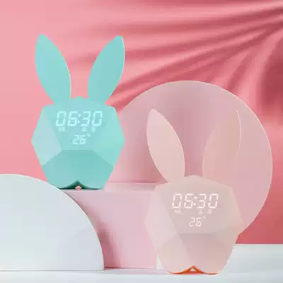 Charging cartoon alarm clock cute student bed head silent children electronic clock digital alarm multi-function night light