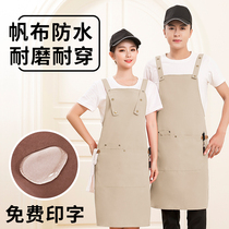 Waterproof Canvas Black Custom LOGO Printing Barista Home Kitchen Bake Overalls Adjusted Denim Apron