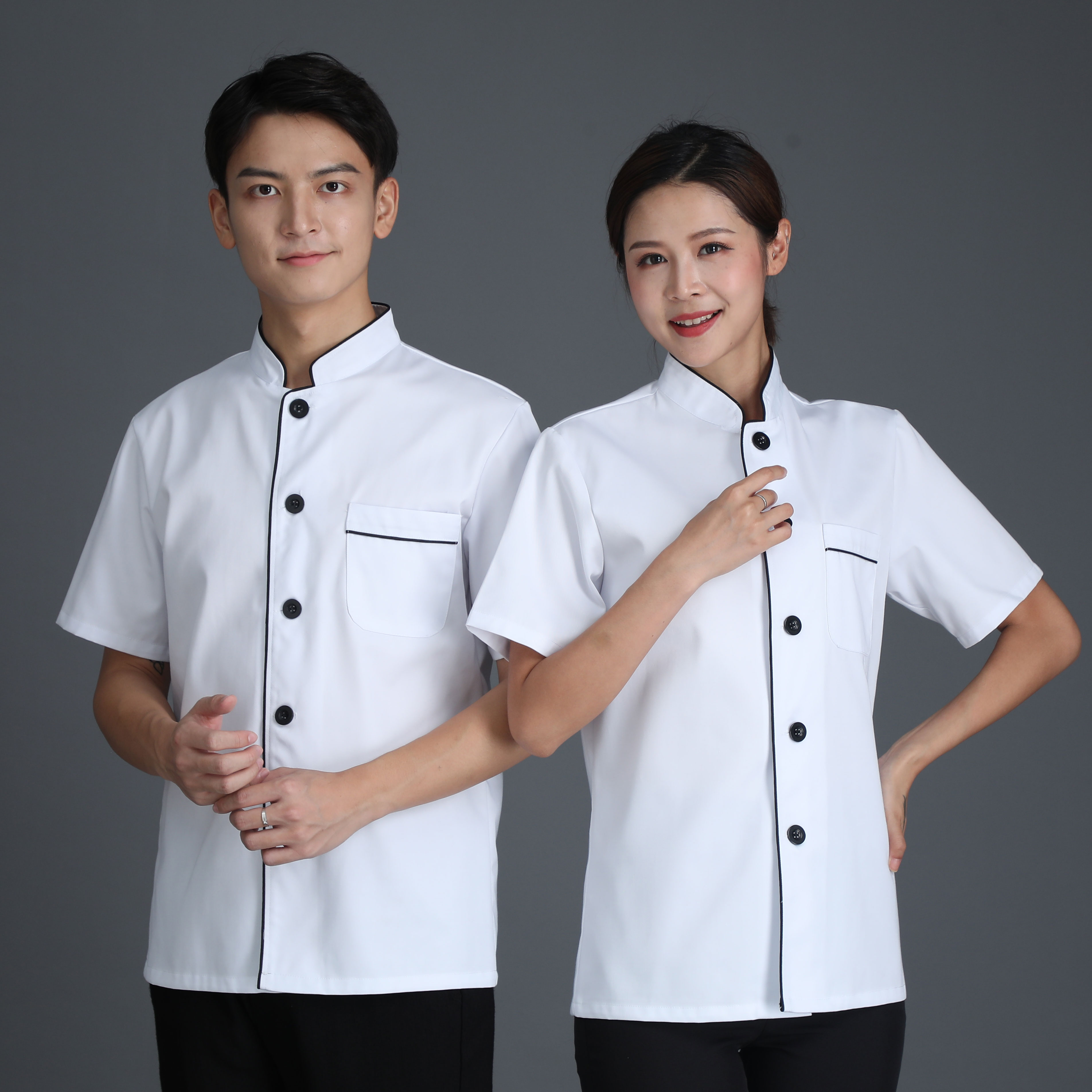 Chefs suit men's long sleeves single platoon rear chefs kitchen clothes short sleeves Summer thin dining hotel Hotel Clothing