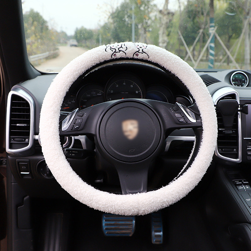 Car steering wheel cover winter plush creative personality fashion cute tide brand goddess anti-skid gloves universal