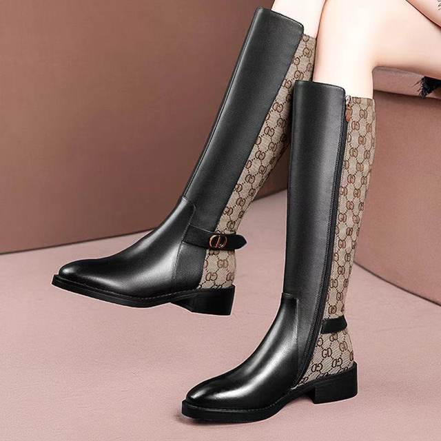 European station leather delicate high boots women's ins but knee boots women's 2022 autumn and winter slim knight boots