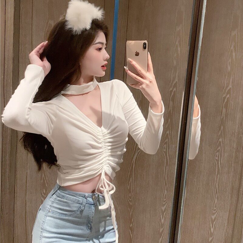 Vanya Fall Winter White Blade Woman Han Edition Design Sense of the Cutting Rope Excluded Long Sleeves