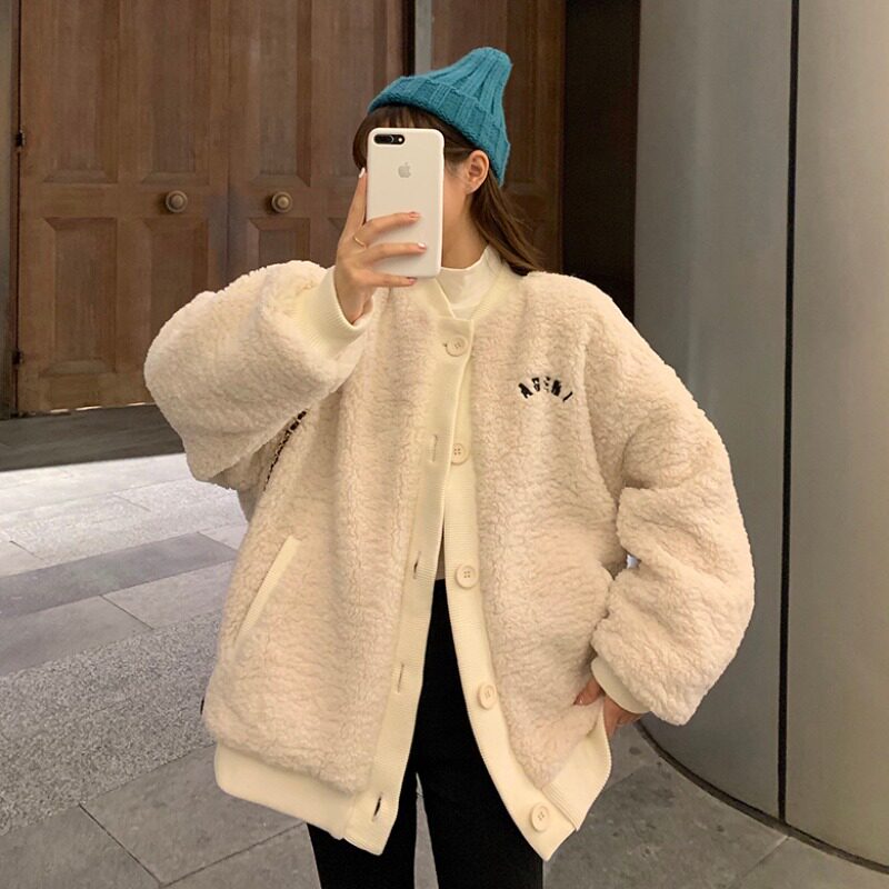 celine pianna new lamb wool coat female winter Korean version 100 hitch thickened small sub casual blouse
