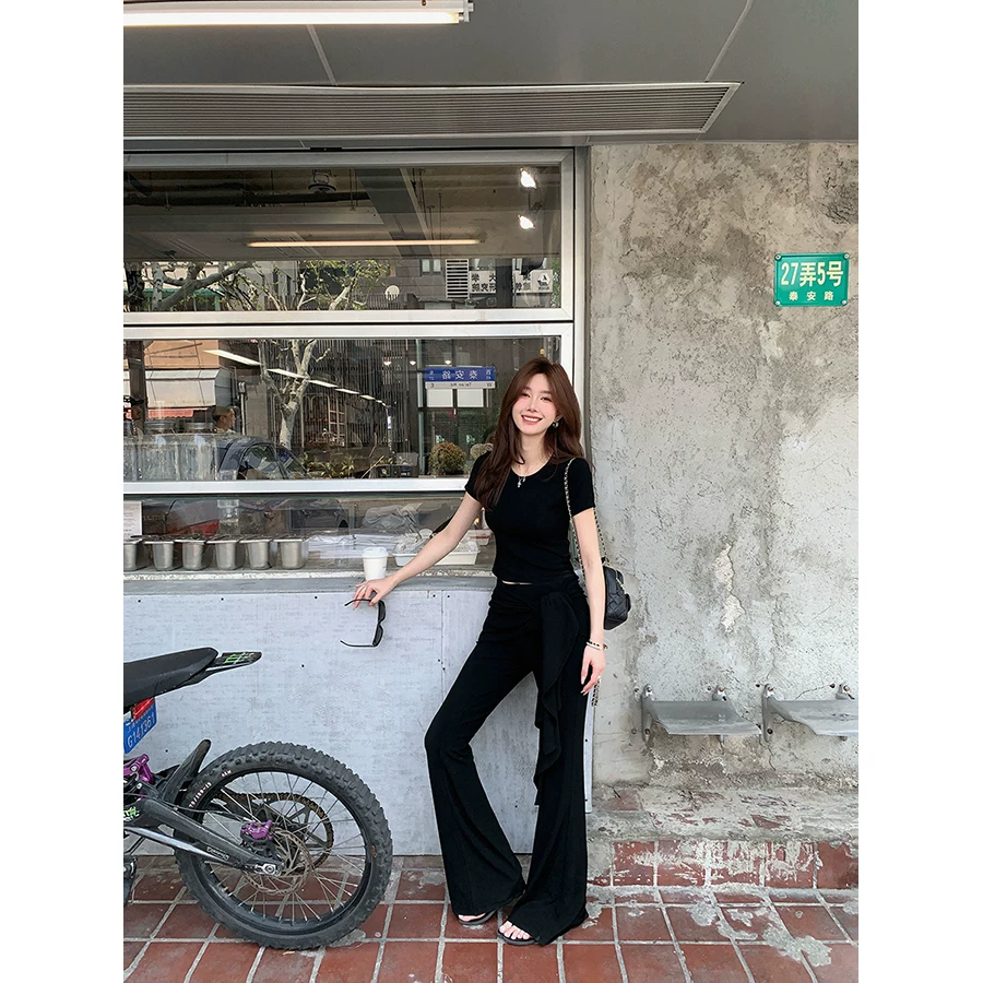 Universal set, flared trousers for yoga, slim fit