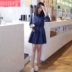 Mùa xuân và mùa thu 2020 Phiên bản Hàn Quốc của thắt lưng eo phong cách đại học nhỏ tươi a-line sơ mi denim dài tay váy sinh viên váy giữa - A-Line Váy