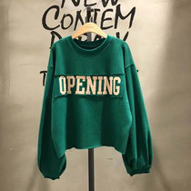 Early spring autumn thin print niche letter sweater ladies 2021 Korean version of New loose green coat coat